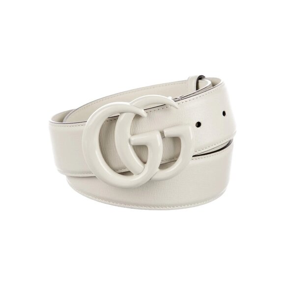 NEW Gucci Azalea Belt White Double G Monogram Calfskin Sz 110 Cm 44 In - Picture 1 of 7